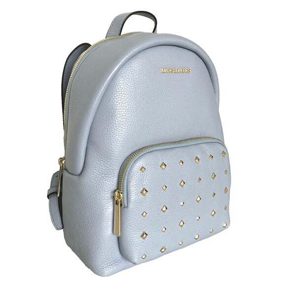 New Michael Kors Erin Medium Backpack Pebble Leather Pale Blue Studs